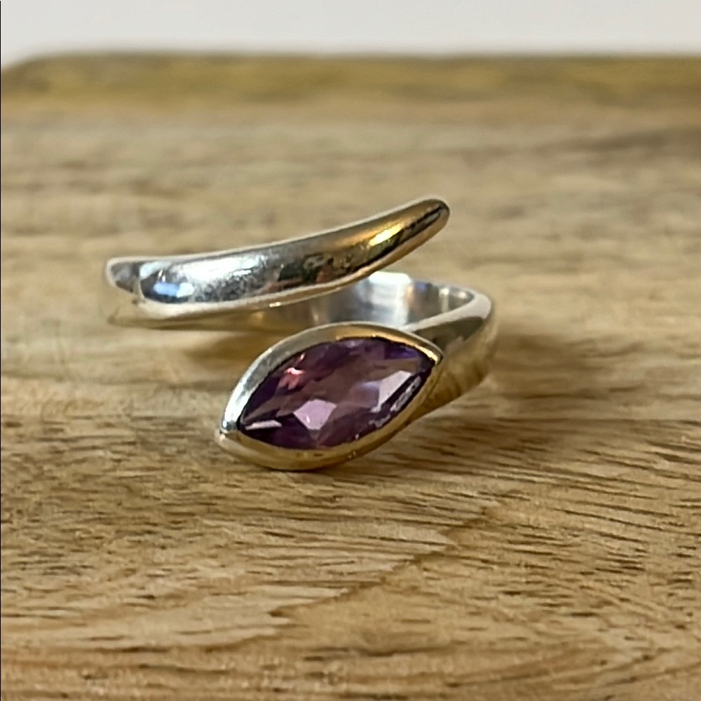 Solid 925 Sterling Silver Amethyst Gemstone Bypas… - image 1